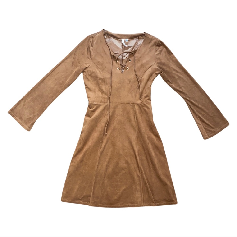NY Collections Baby Doll Dress Suede Brown- Size XS